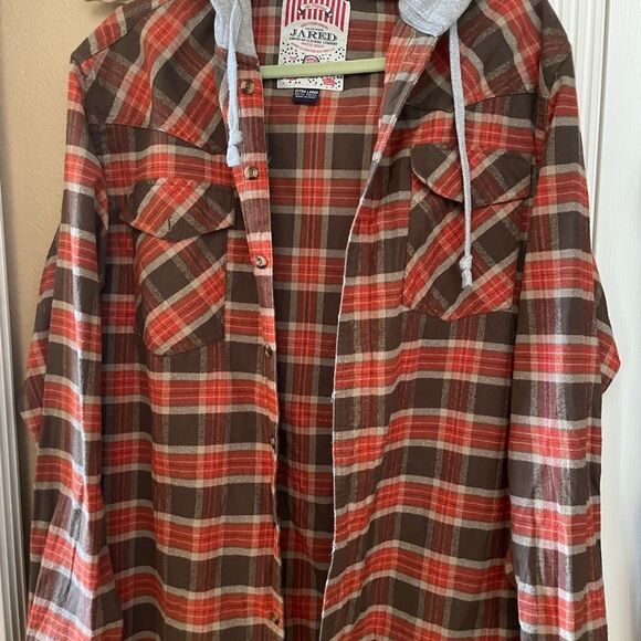 Jared Orandeno and Brown Hooded Men’s Flannel Shirt XL - Picture 2 of 11